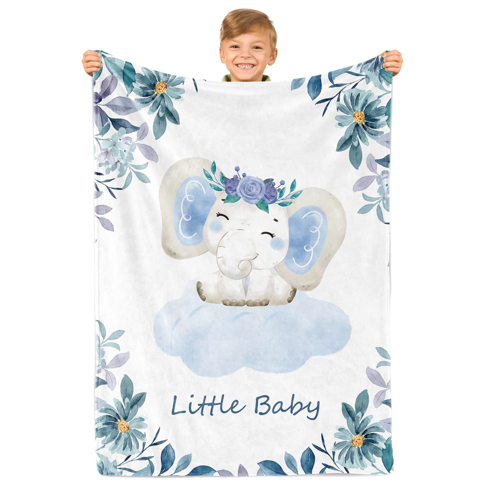 Elephant Baby Blanket, Blue Elephant Blanket for Baby Boys, Super Soft