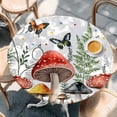thumbnail image 2 of Mushroom Round Tablecloth, Fitted Table Cover with Elastic for 45"-54" Round Tables, Butterfly Botanical Star Country Plant White Table Cloth Outdoor Indoor Dinning Party Waterproof Tablecloths, 2 of 7