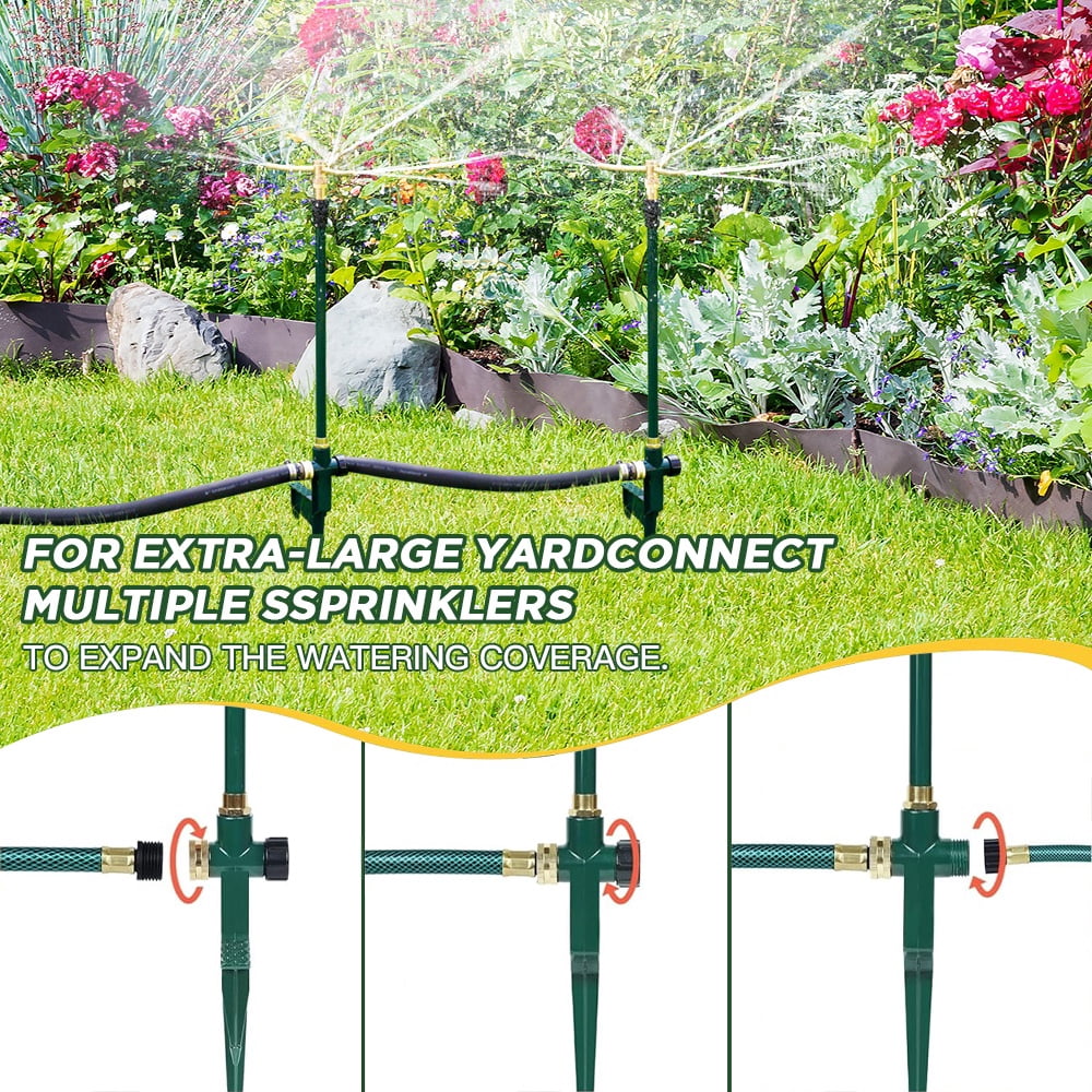 2 Pack 3-Arm Garden Sprinkler, 360 Degree Rotation Lawn Sprinkler, High-Rise Lawn Watering Irrigation System, Adjustable Height