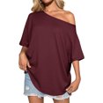thumbnail image 3 of Short Sleeve Off Shoulder Solid Color Women Casual T Shirt, 3 of 7