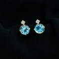 thumbnail image 3 of Simple Swiss Blue Topaz Stud Earrings with Moissanite, 6 mm Round Cut Blue Topaz Solitaire Stud Earrings (2.25 CT, AAA Quality, Rosec Jewels), 10K Yellow Gold, 3 of 9
