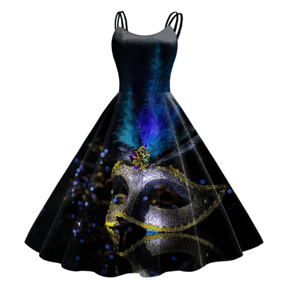 Mardi Gras Outfits Women Sleeveless Knee Length Retro A Line Flared Swing Formal Prom Party Dress Purple XL