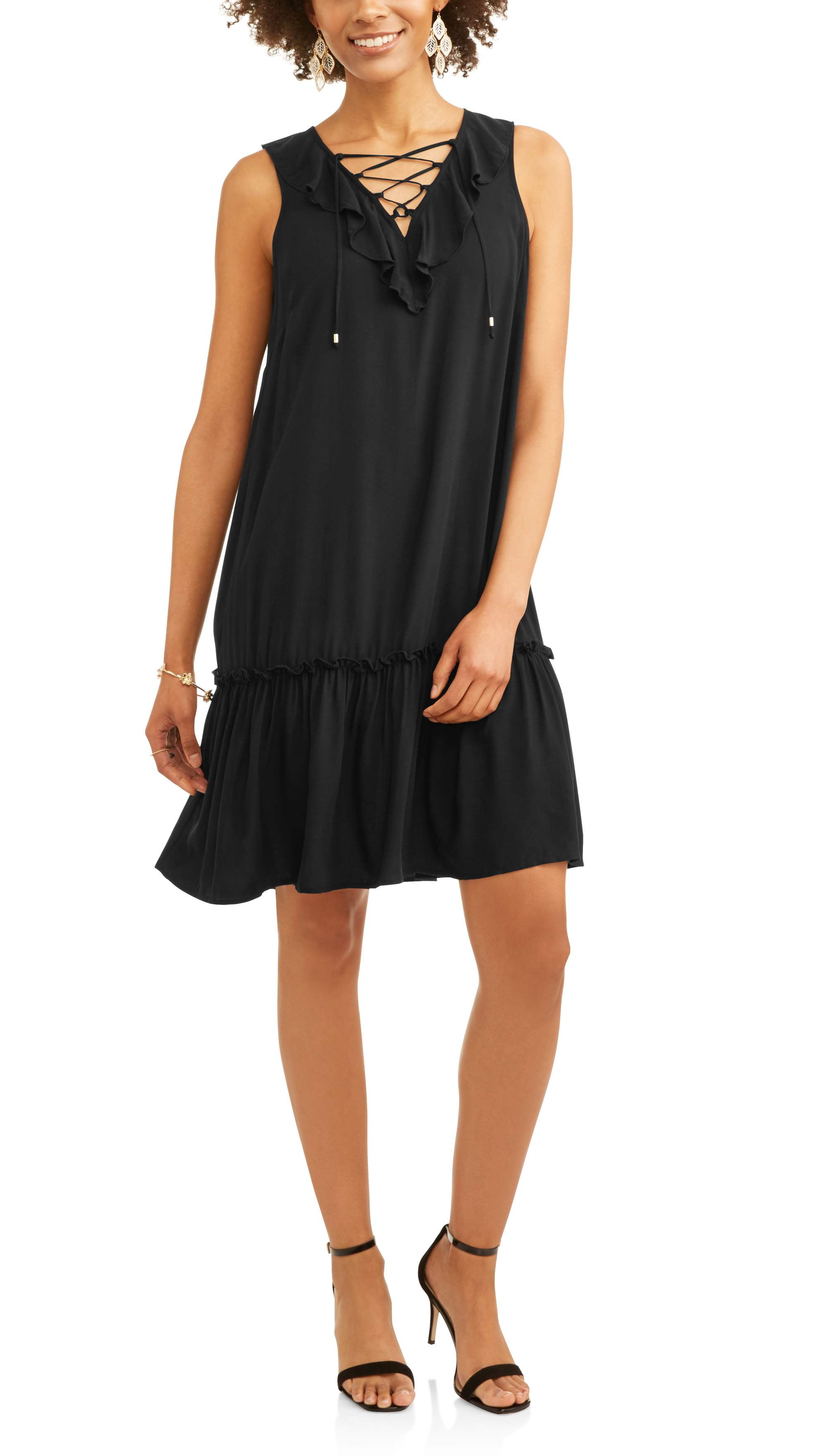 lace up ruffle dress