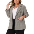 thumbnail image 5 of Agnes Orinda Blazers for Women Plus Size Plaid Notched Lapel Long Sleeve Business Casual Blazer Jackets 1X Brown Beige, 5 of 7
