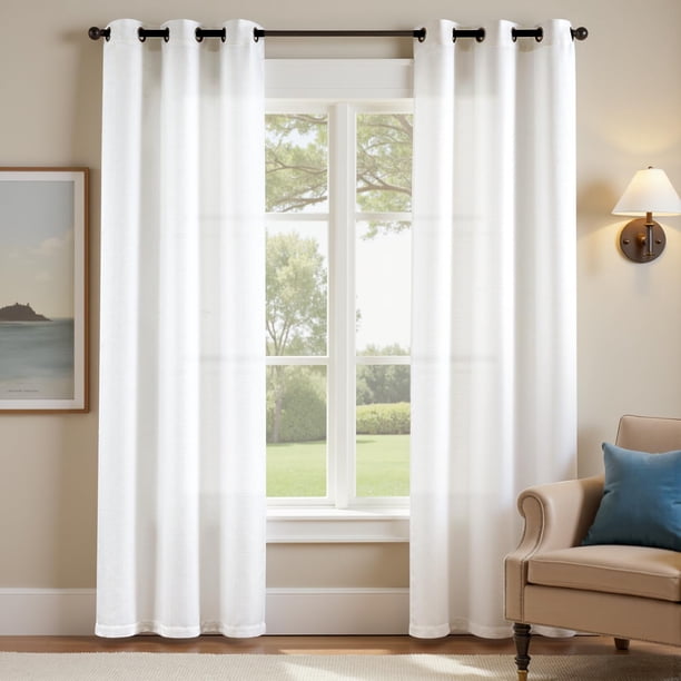 Cortinas Jinchan de Lino Texturizado Blanco de 213 cm de Largo 2 Paneles