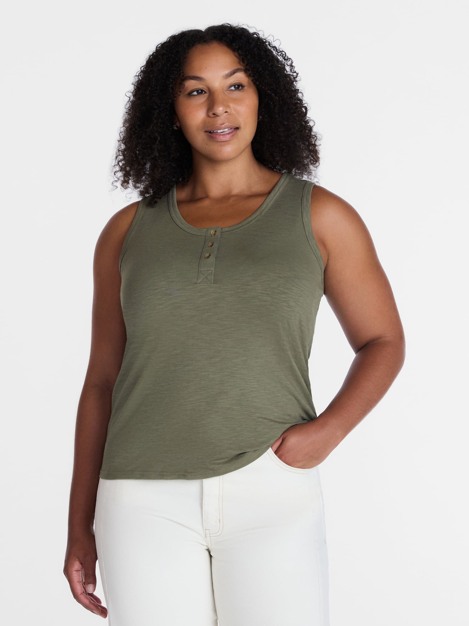 Time and Tru Women’s Slub Henley Tank Top, sizes XS-XXXL