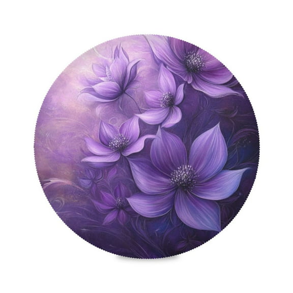 Round Plate Mat 15.4x15.4 Inchesx1 Placemat Table Mat Kitchen Mat Coffee Mat Fabric Thick, Strong Wear-Resistant, Heat Resistance Purple Flower Picture