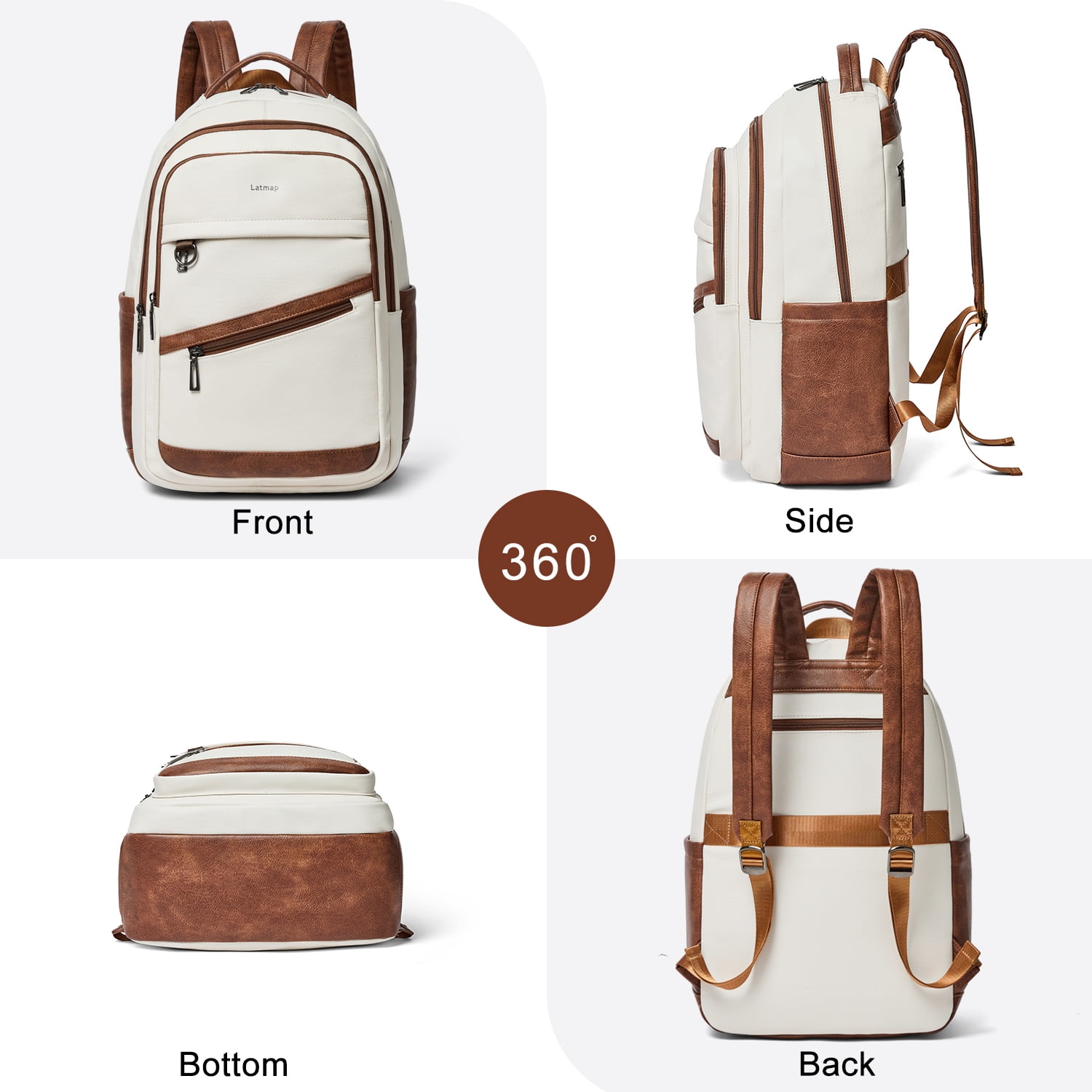 43L Vegan Leather Backpack for Women & Men, Travel Carry On Backpack, College Bookbag, Work Laptop Backpack fits 17 inch Laptop，Beige