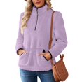 thumbnail image 3 of Gvdentm Womens Jackets Casual Women Sherpa Fleece Pullover Quarter Zip Long Sleeve Fluffy Soft Sweaters Jacket Plus Size Winter Coats with Pockets Purple,XL, 3 of 7