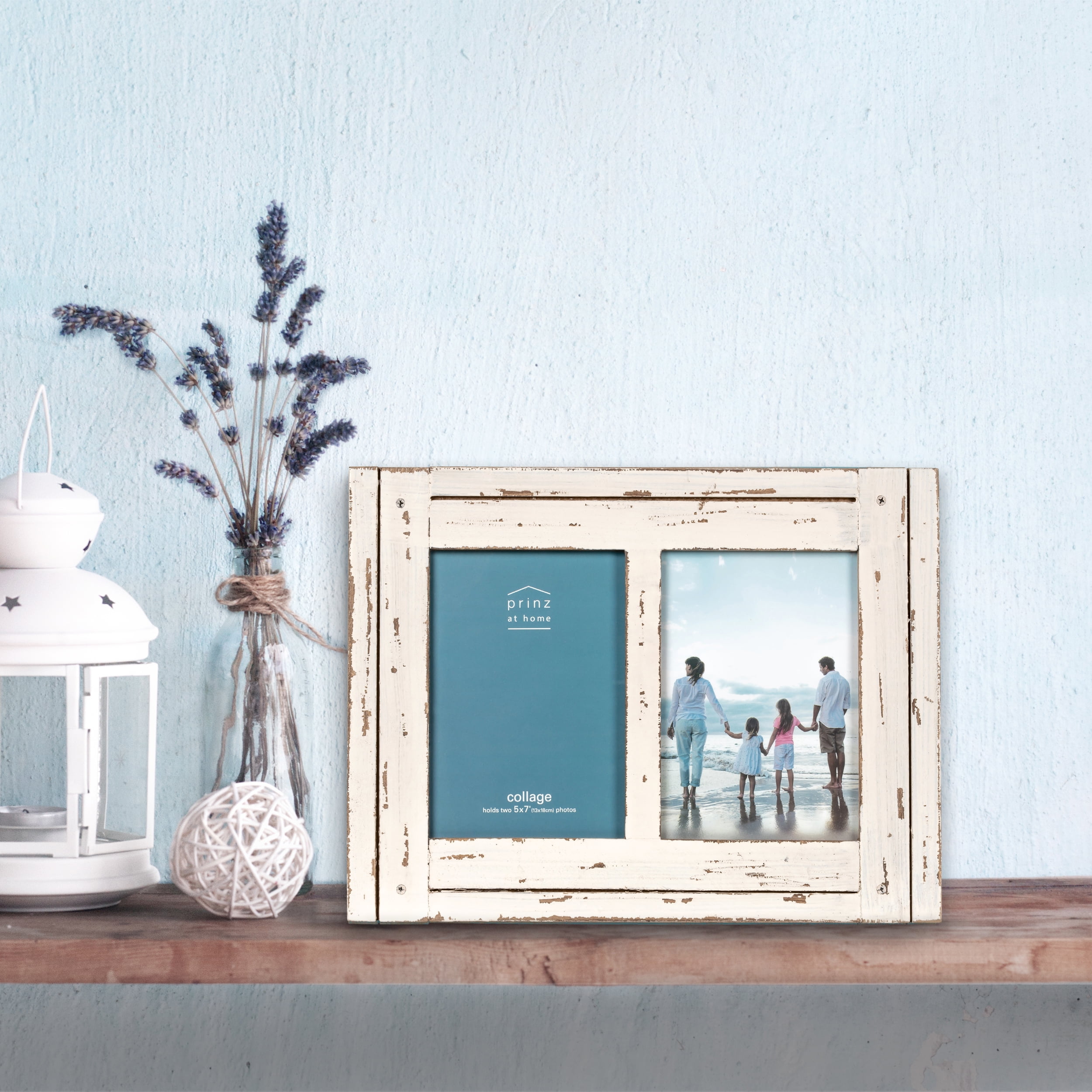 Prinz Homestead 5" x 7" Collage Picture Frame for Two Photos, Distressed White