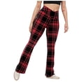 thumbnail image 6 of Women Leggings Tummy Control Plaid Print High Waist Elastic No-See Through Flare Yoga Pants,Red,S, 6 of 8