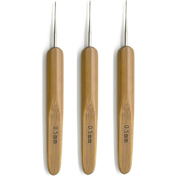 3 Pack Crochet Hook Dreadlock for Hair 1 Hook Lock Crochet Needle with Bamboo Handles for Dreads Braid Craft (0.5 mm Needle Diameter)