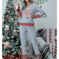 thumbnail image 3 of Loungewear Set, Two Piece Stripes Patchwork Stretchy Women Christmas Pajama Set  For Daily Life For Lady Light Gray XXXL, 3 of 6