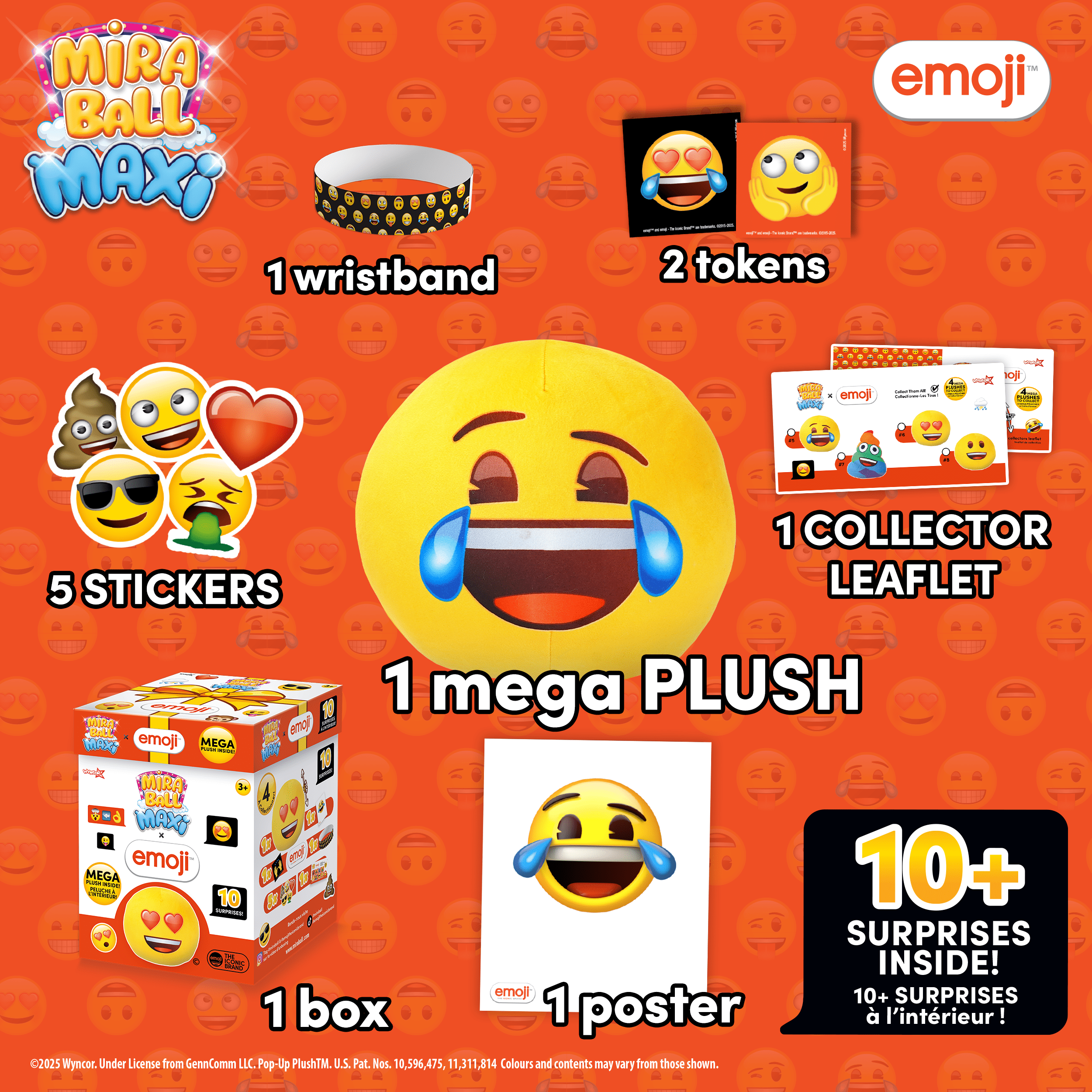 Miraball Maxi Surprise Box, Emoji - MEGA Plush Toy with Hidden Surprises & Playable Blind Box - 10" Soft Plush, Fun Playscape for Kids - Ideal Gift for Birthdays, Holidays & Parties