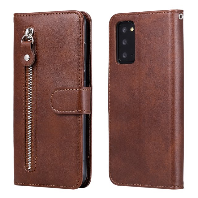 Case for Samsung Galaxy Note 20 5G Zipper Pocket Wallet Leather Case Magnetic Closure Flip Cover - Brown