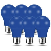 Blue Colored Light Bulb, A19 LED Bulb for Home Lighting, Outdoor, Porch, Holiday Lighting, Christmas Light Bulb, 3W(25W Equivalent), E26 Base, Decorative Illumination Bulb, 6 Pack (Blue)