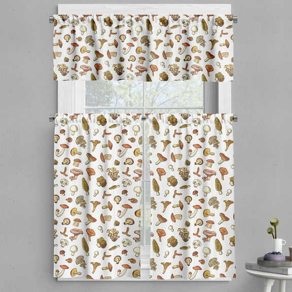 Ambesonne Forest Valance & Curtain, Wild Mushrooms from Autumn, 55"x24", Cinnamon Beige and Tan