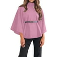 thumbnail image 2 of Women's Solid Color Poncho Coat, Batwing Sleeve Cape Jacket, Oversized Belted Tunic, Stand Collar Casual Cloak, Trendy Loose Fit Outerwear, Elegant Layering Piece Pink L, 2 of 5