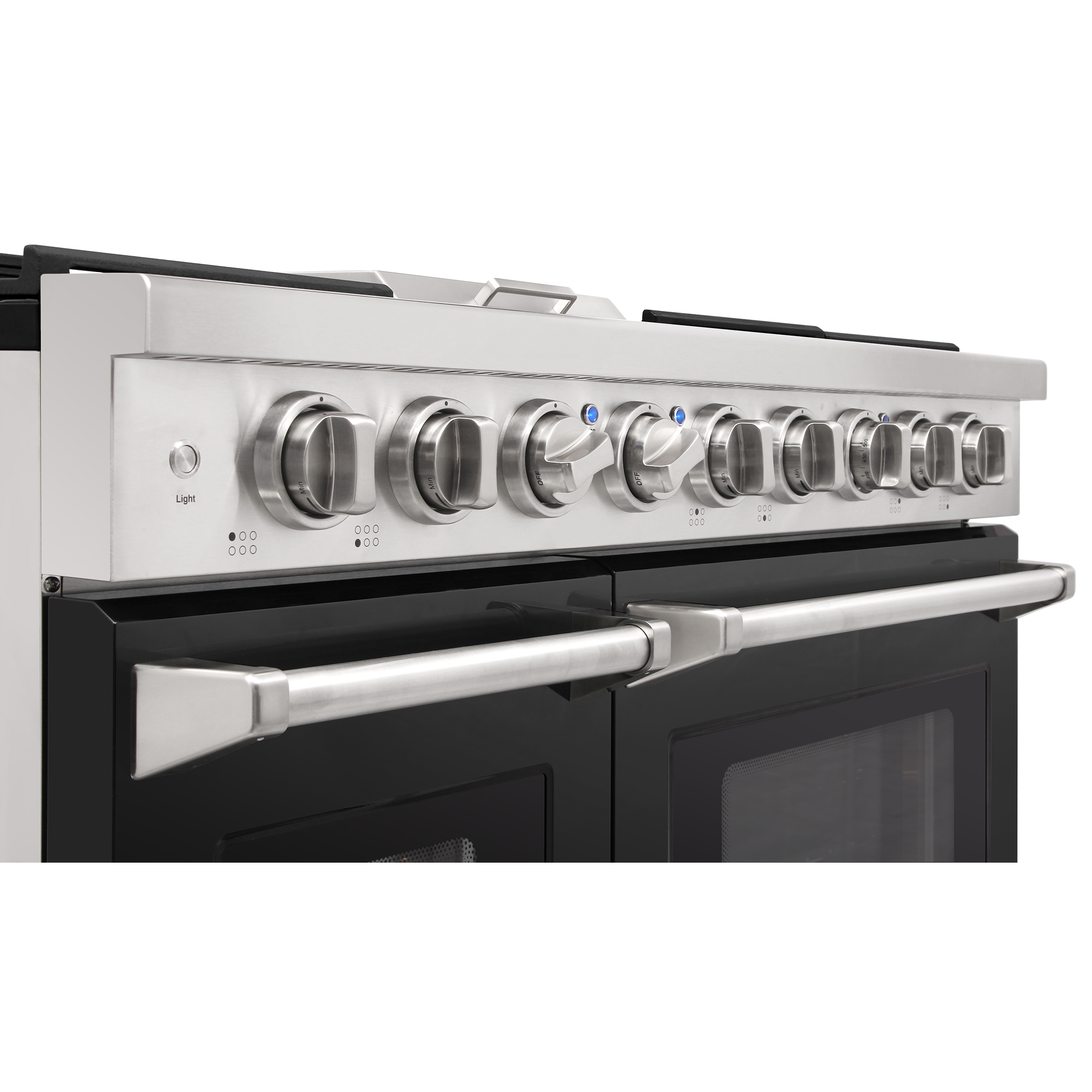 KOSTCH 48in Natural Gas Range with 6 Burners & 1 Griddle and Double Ovens, Stainless Steel in Black