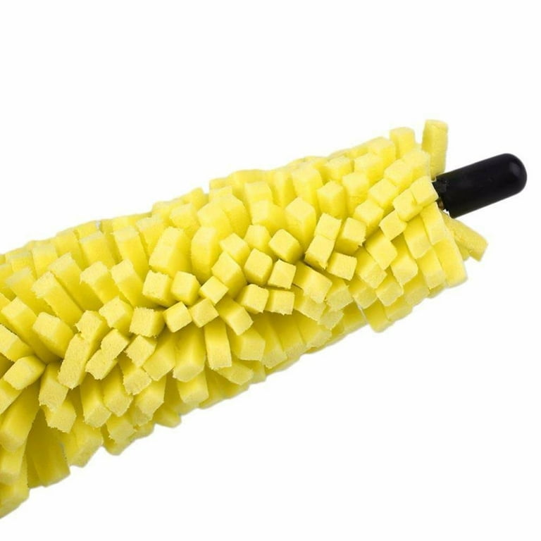 1X Auto Car Wheel Brush Black Plastic Handle Yellow Sponge Tire Rim Cleaner  Tool