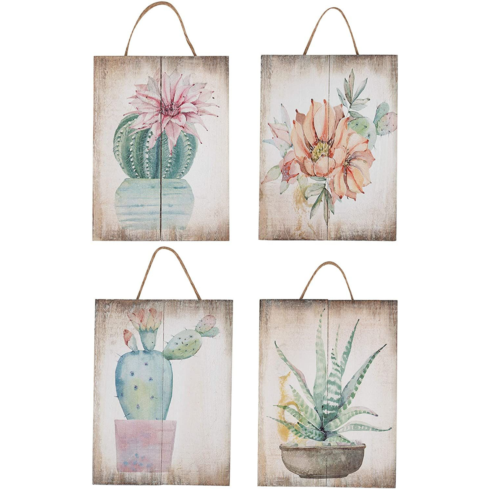 4 Pcs Wooden Cactus Succulent Hanging Wall Ornament For Home Decor 8 X 5 9 X 0 9 In Walmart Com