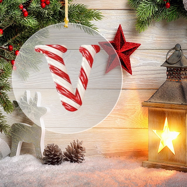 Ornements d'Alphabet pour Arbre de Noël, 26 Lettres de Canne à Sucre Initiales Pendentif, 26 Lettres Décoration d'Arbre de Noël Pendentif, Décorations Rouges Monogramme Personnalisées pour Cadeaux d'Arbre de Noël Diy