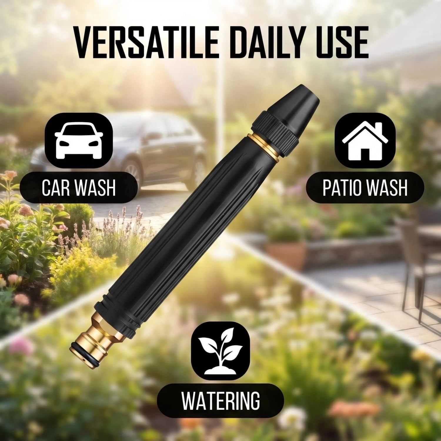 Powerful High-Pressure Water Gun for Car Cleaning - 2026 Upgrade Water Pressure Gun - with Booster Nozzle - Car Wash Water Gun Garden Hose Sprayer - for Watering Plants and Vegetables (Set of 4)