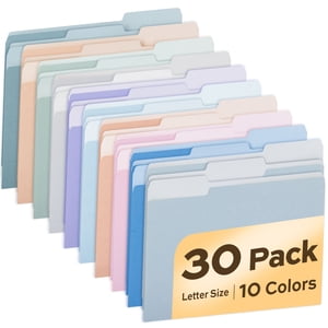 Deli Pastel File Folders, Letter Size, 30-Pack with Labels