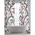 thumbnail image 5 of Sheer Curtains 96 Inches Long 2 Panels, Red Flower Leaves Branch on Retro Rod Pocket Curtain Voile Draperies, Summer Blue Leaf Light Filtering Window Treatment for Living Room Kitchen Bedroom, 5 of 8