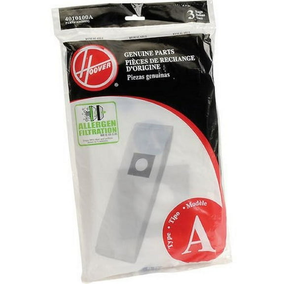 Replacement Part For Hoover Upright Top Fill Type A Allergen Filtration Paper Bags 3 Pk - 4010100A