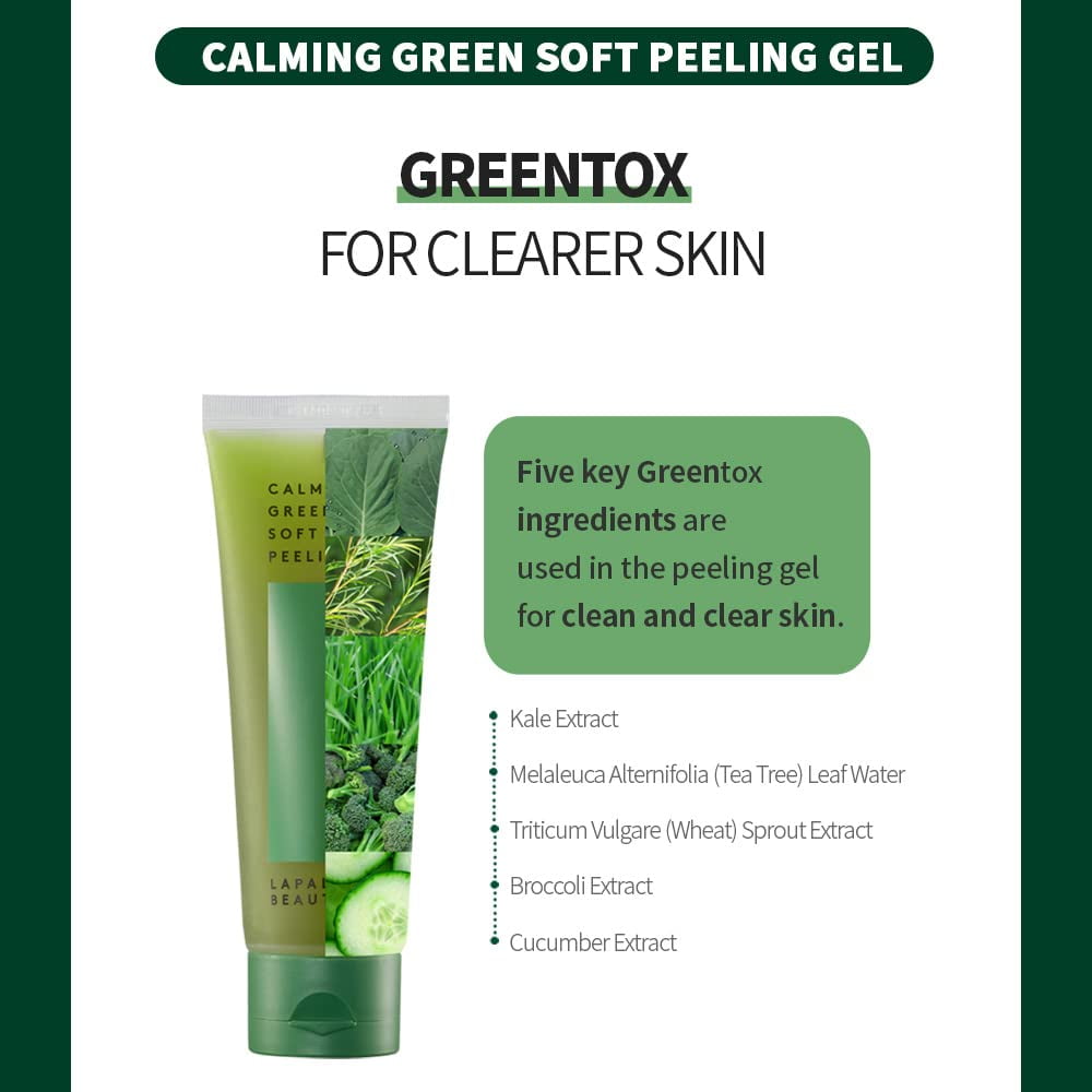 LAPALETTE BEAUTY Calming Green Soft Peeling Gel 3.38 fl oz. (100ml), Mild, Waterful Cleanser, Hydration, Exfoliating, Deep Cleansing, Glowing, Cruelty-Free, Paraben-Free,  Korean Skin Care