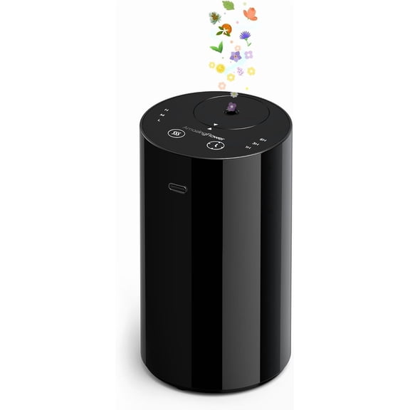 Waterless Essential Oil Diffuser, Portable Aromatherapy Diffuser with 20mL Capacity, Battery Operated Mini Scent Diffuser,3 Mist Levels & Timers, Leak-Free, for Home, Car, Office (Black)