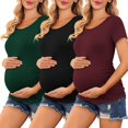 thumbnail image 3 of Ekouaer Womens Maternity Shirts 3 Packs Side Ruched Pregnancy Tee Top Tunic Blouse Casual Mama Clothes S-XXL, 3 of 5