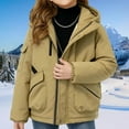 thumbnail image 2 of SERTG Big Kids Hooded Coat Solid Color Thermal Warm Fall Winter Plush Lined Mid Length Cotton Zipper Pockets Outerwear for Boys Girls 2-13 Years(Khaki,2-3 Years), 2 of 7