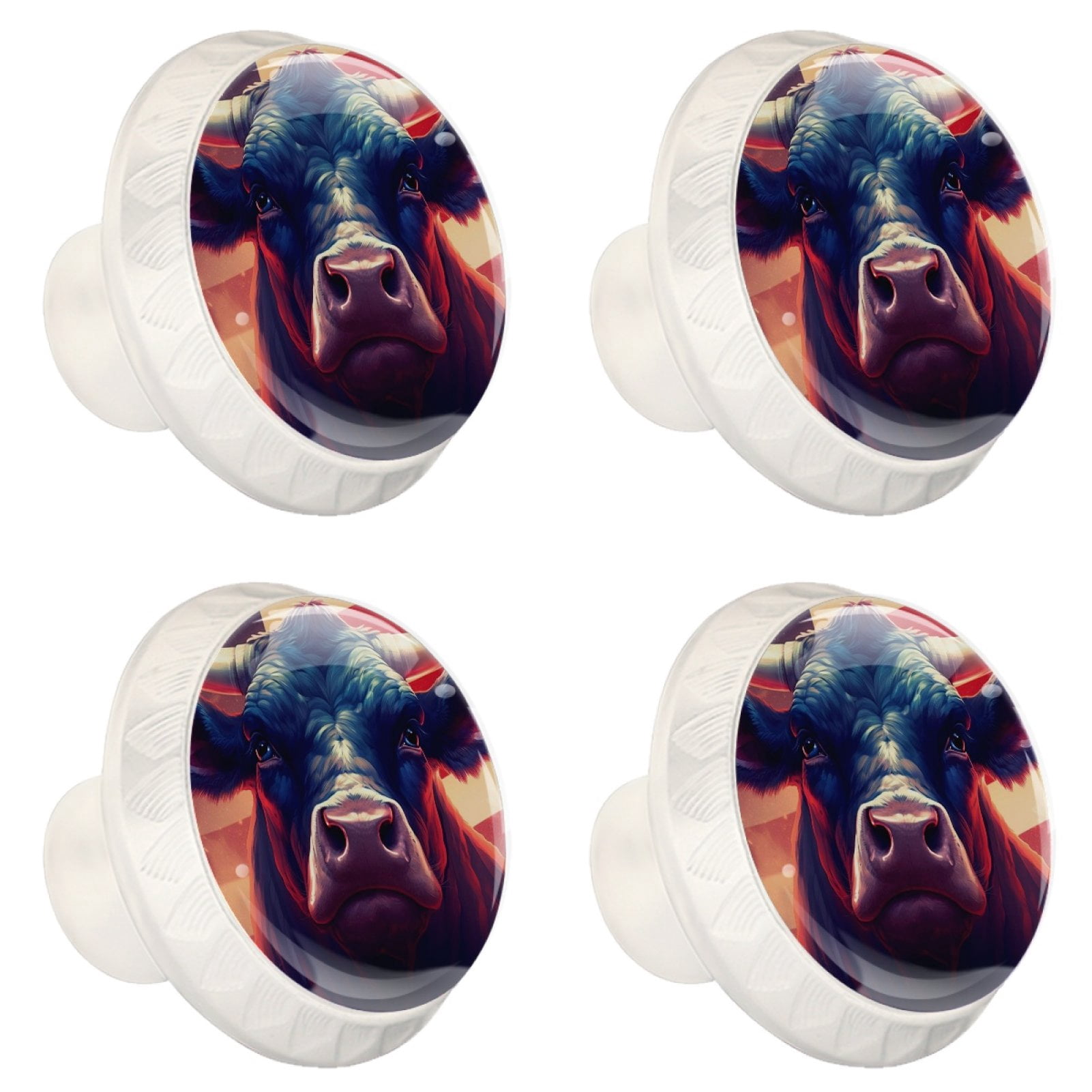4 Pcs Cow American Flag Knobs for Kitchen Cabinet Cupboard Dresser Bookcase Drawer Pulls Handles Round Home Decor