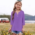 thumbnail image 2 of YunPes Unisex Kids 3/4 Sleeve Henley Shirts Dressy Button up V Neck Raglan Tops Loose Plain Fashion Blouse for Girls 3‐14 Years, 2 of 5