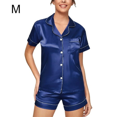 

Elenxs Women Buttons Down Front Lapel Pajama Sleepwear Short Suit Neck Sleeve