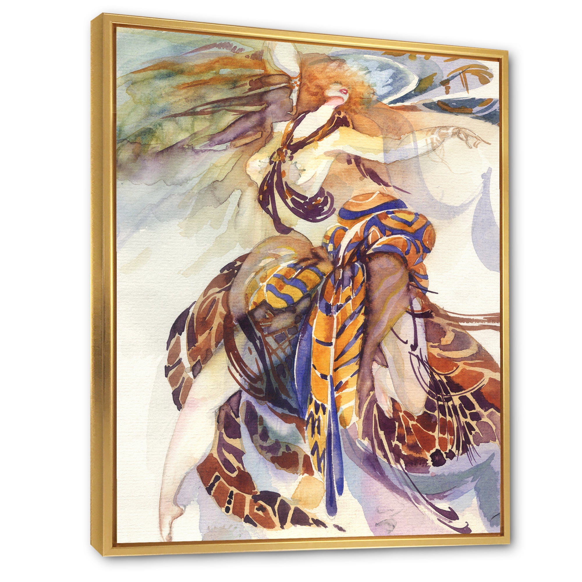 Designart 'Allegory of Paradise Bird Woman Portrait' Traditional Framed Canvas Wall Art Print