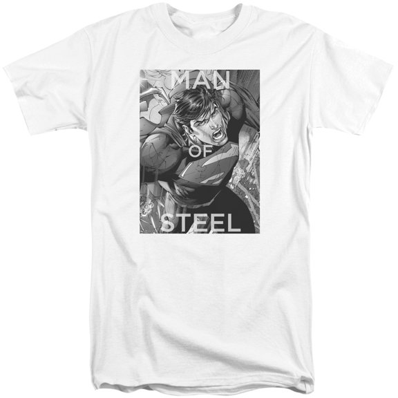 Superman Flight Of Steel Adult Tall T-Shirt White