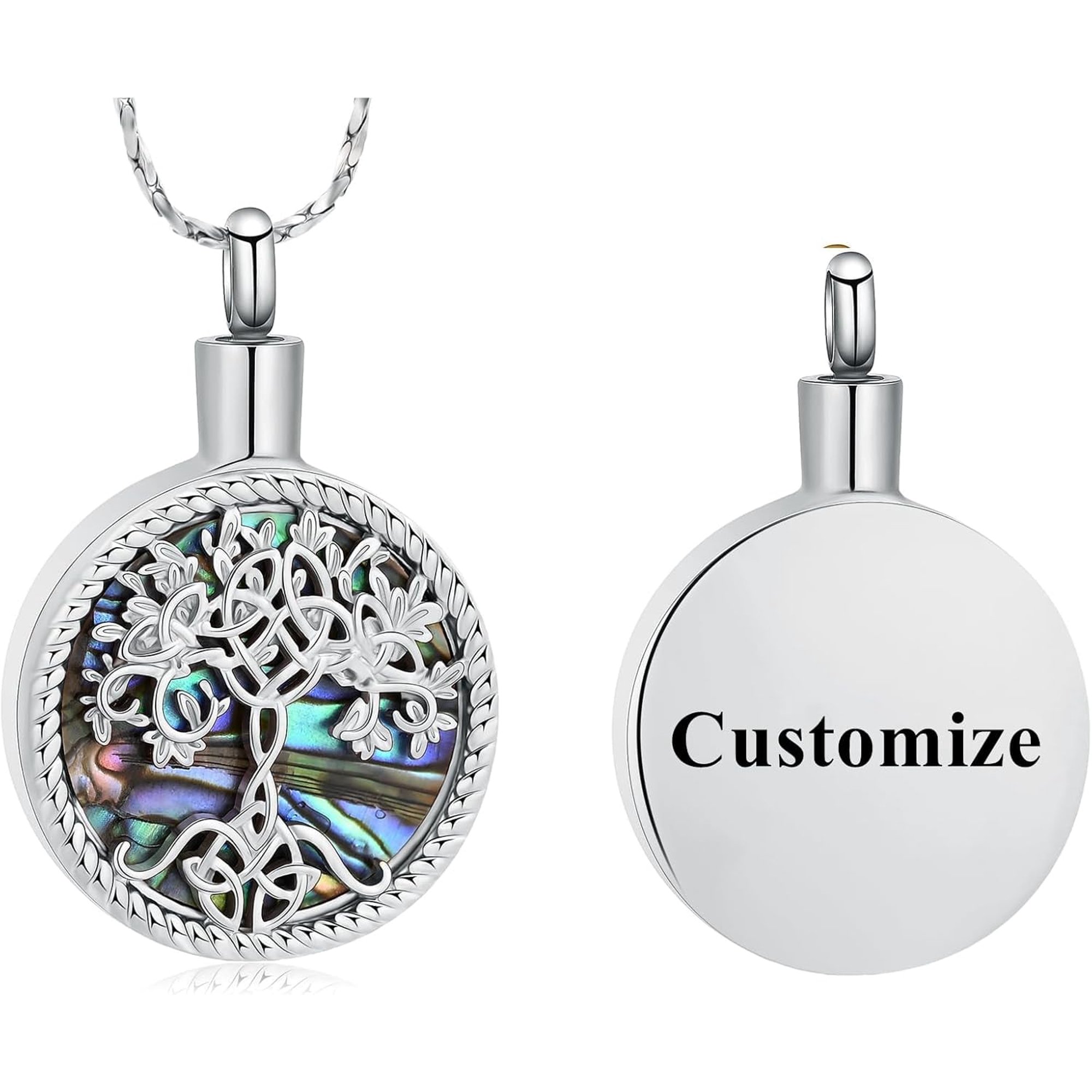 Tree of Life Urn Ashes Necklace for Women Men Cremation Jewelry Abalone shell Keepsake Memorial Jewelry of Loved One