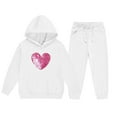 thumbnail image 5 of Conjunto de sudadera con capucha de manga larga para niños con estampado en forma de corazón y pantalones deportivos con lazo en las piernas, conjunto deportivo informal de dos piezas para niños, poli, 5 of 5