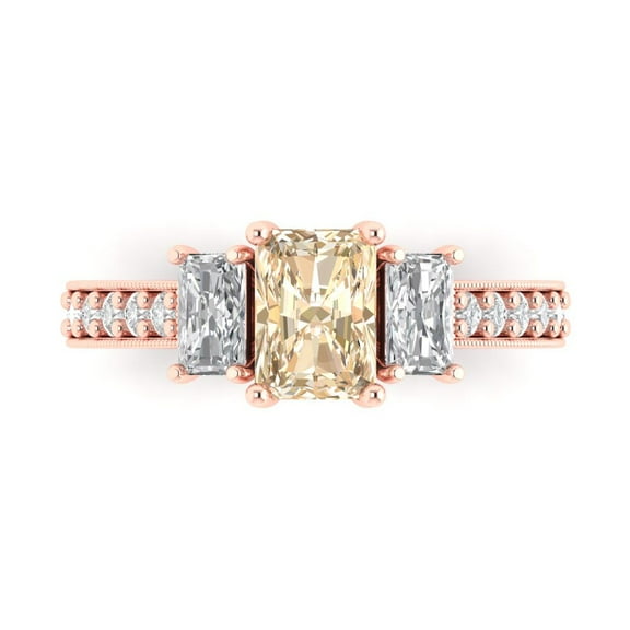 Three-Stone Engagement Ring for Women - 1.88ct Natural Morganite in 18K Rose Gold Promise Ring