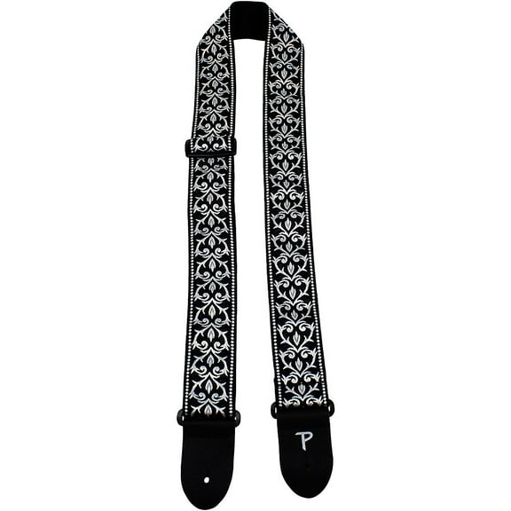Perri's 2" Wide Black & White Tribal Design Jacquard Sewn on Nylon Webbing Backing & Leather Ends