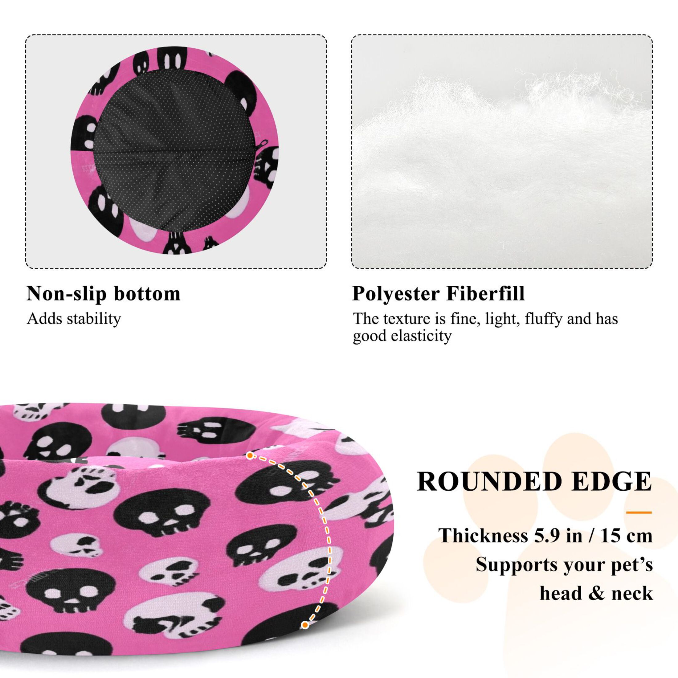 Iauyy Pet Couch Donut Cat Bed for Indoor Cats/Small Dogs Washable & Machine with Non-slip Bottom Calming Cat Furniture, Black Cartoon Skull Pattern (S)