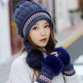 thumbnail image 5 of WREESH Women's Pop-Top Winter Gloves and Printing Warmth Fleece Hats Set 2 Piece Beanie Gloves Set With Beanie Navy, 5 of 5