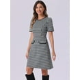 thumbnail image 4 of DARING DIVA Plaid A-Line Crewneck Contrast Trim Dress XS Black, 4 of 6