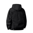thumbnail image 3 of Men Casual Denim Jacket Loose Long Sleeve Button Detachable Hooded Jean Coat Comfy Lightweight Fall Winter Outwear, 3 of 5