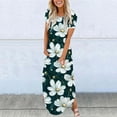 thumbnail image 2 of asdoklhq Mumu Dresses for Women Dresses Summer Casual Flower Print Rounk Neck Short Sleeve Pockets Printing Long Dress Green XL, 2 of 5