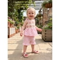 thumbnail image 5 of BemeyourBBs Toddler Baby Girl Summer Clothes Infant Baby Girls 2 Piece Outfits Crochet Granny Square Floral Embroidered Eyelet Sleeveless Plaid Print Tank Tops and Ruffled Shorts Set, 5 of 9