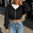 thumbnail image 5 of Lenpel Cropped Hooded Jackets for Women Workout Full Zip Long Sleeve Trendy Drawstring Sweatshirt Coats with Pockets Fall Clothes(Black,Large), 5 of 6